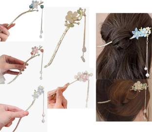 OLLIVOO 2 Pcs Random Design Flower Hair Stick Bun Stick