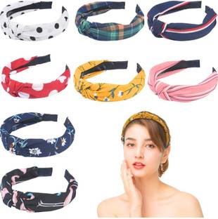 Renu enterprises Korean Style Solid Shimmer Fabric Knot Plastic Hairband Headband for Girls and Woman pack of 6 Hair Band