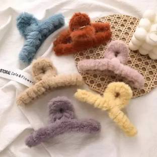 Rubela Generic Soft Faux Fleece Fur S Curve Large Hair Clutcher For Women & Girls Hair Claw