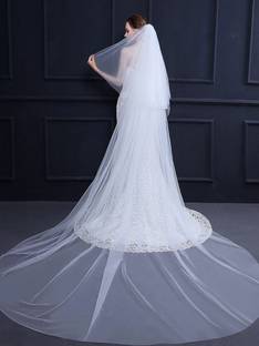 Unique Bridal Floor veil Soft Tulle 2 Layers 3.5 Meter Long Cathedral Bridal Veil with Hair Side Comb Head Band