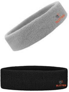 Glitter Non Slip Moisture Wicking Work Out Cotton Head Band For Men's & Women's Sweatband for Workout/ Sports Fitness/Exercise/Training/Running/Yoga-Pack of 2(Black,Grey) Head Band