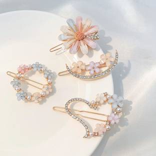 ASG 4 in 1 Card Crystal Resin Acrylic Side Bobby Pins/ Hair Clips for Girls Hair Pin
