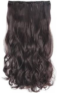 D-DIVINE Women's Full Head 22 Inch Hair Extension Wig - Synthetic Natural Wavy Brown Hair Clip