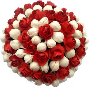 Maahal Beautiful Hair Accessories Maroon Flower Gajra Bun Maker with White Beads Pack Of 1 Bun