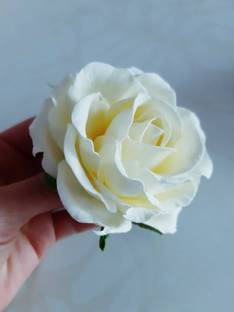 DEBALAYA STORES White Velvet Rose Clip (pack of 1) Hair Clip