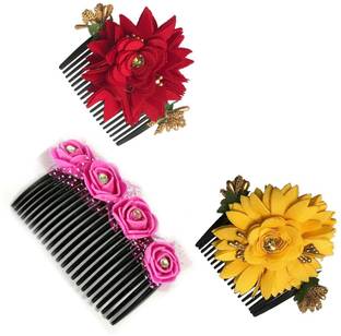 Myra Collection Floral Clip Side Comb Juda Pin for Women and Girls (Pack-03) Hair Pin