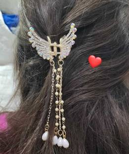 BBY2YNG Pearl Butterfly Hair clip for Girls and Women,Wedding Claw Clips Hair (Gold) Hair Clip