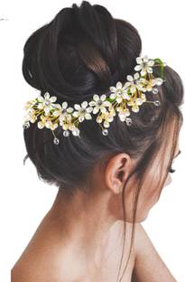 AKSFORU Women Attractive Artificial Golden and Pearl Wedding Hair Extension