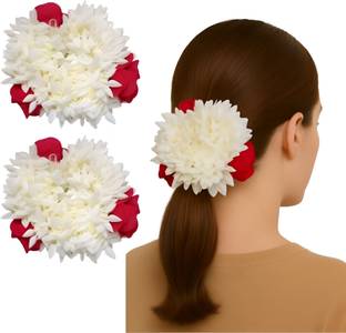 BELEZA VIVA Women's Maroon Floral Gajra Jasmine Mogra Artificial Hair Bun Grip Scrunchie Hair Clip
