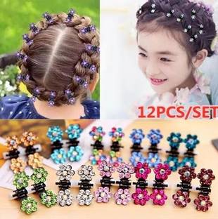 Freebies Korean Style Pack of 12 Rhinestone Cute Flower Mini Hair clips For Girls Hair Clip