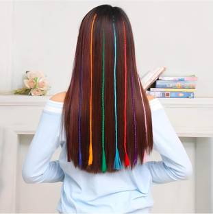 Rubela Clip-in Colorful Hair Extensions with Tinsel - Rainbow Nylon Wig Braids for Kids Braid Extension