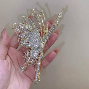 Tryzm Collection Butterfly Metal Hair clip Large Golden Diamond Hair Claw Clip 1 pcs Hair Claw