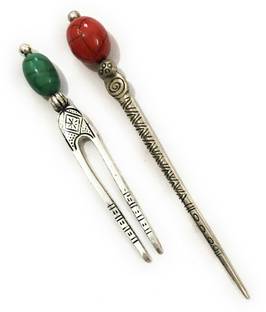 Triply9 Oxodise Metal Bun stick with pearl & u type bun stick with pearl (pack of 2) Bun Stick