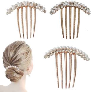 PALAY 3 Pcs Pearl Claw Hair Clips Side Comb Rhinestone French Metal Hairpins Hair Claw