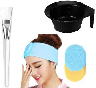 SIOPAWORLD Facial Plastic Brush with Cleaning Sponge with Bowl and Non-Slip Spa Headband