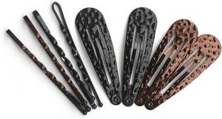 Basicare Clip set, 4 snap Hair clip + 4 bobby Hair pin ,black & brown Bun Clip