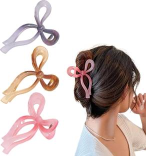 sannidhi Bow Hair Claw Clips for Women, 3 Pcs Plastic Cute Large Hair Claws Bow Hair Clip Hair Claw