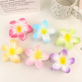 A2ZSMART 6pcs Plumeria Flower Hair Claw Clips Gradient Color, Hawaiian Style Hair Claw
