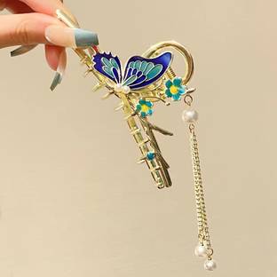 Star Work Butterfly Metal Hair Clip Pearl Chain Tassel Fashion Hair Clip for Women Girls Hair Claw