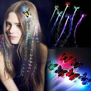 CHARITRA ENTERPRISE 4 Pcs LED Flashing Light Butterfly Hair Clip | Braid Optical Fibber Party Decor Hair Clip
