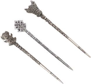 LURIYAA'S Metal Handicrafted Oxidised Bun Tibbet Petern Hair Stick for Women Combo 3 Piece Bun Stick