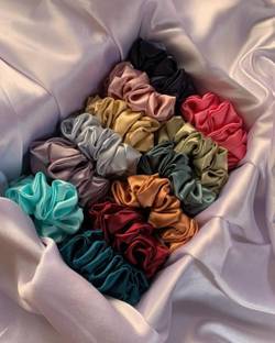 TIVRA Premium Silk Satin Scrunchies (pack of 12) Rubber Band