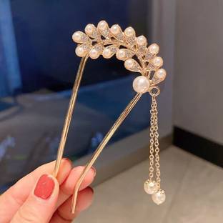 THE MAXIM U-shaped hair fork, pearl tassel chain, hair sticks, elegant hair pins Bun Stick