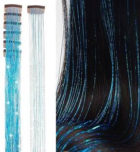D-DIVINE 2pcs Clip in Hair Tinsel Extensions Highlights for Hair 24 Inch (Cyan Blue) Braid Extension