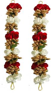 AROOMAN Artificial Flower Gajra Bun Juda Maker Flower Gajra Hair Accessories For Women and Girls Pack-02, (Color-Red & White) Hair Accessory Set