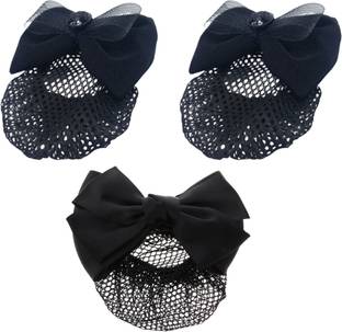 Q8 Twinkle Women Bow Juda Net Barrette Hair Clip With Hair bun Cover net|Hair Bun|Set Of 3 Bun Clip