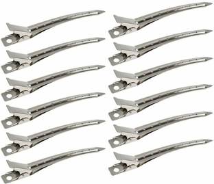 VIVIAN Steel Silver Section Hair Clips for Hair Styling for Salon - Set of 12 Pieces Bun Clip