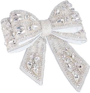 Hair Drama Co Embellished Crystal Hair Bow Barrette Clip - Silver Hair Clip