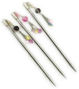 Triply9 JURA SILVER STICK WITH MULTICOLOUR JUMAKI(PACK OF 3) Bun Stick