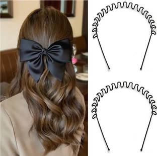 Dreamish Imitation Combo of 1 Satin Layer Bow Hair Clips with 2 Unisex Weaving Shape Headband. A hair combo