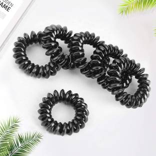 SYGA Sprial Hair Ties 6pcs Phone Cord Sprial Bobbles Traceless Hair Ties Non Tangle Stretchy Hair Bands Ponytail HairBands No Crease Elastic Holders Ideal for All Hair Types- Black, Set of 6pcs Rubber Band