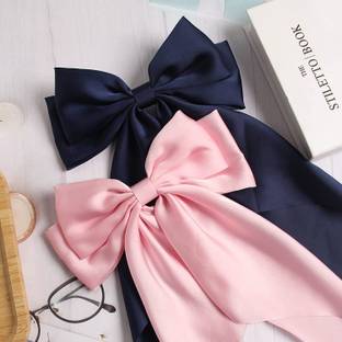 Kaima Beautiful Shiny Satin Hair Bow Clips Hair Bands Hair Ribbon Clips (Pack of 2) Hair Clip