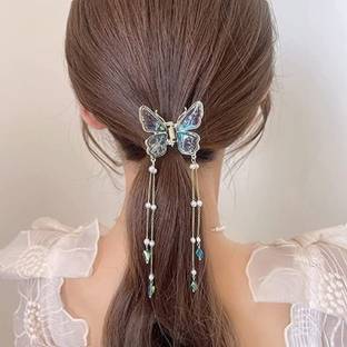 GRACIOUS MART Metal Butterfly Hair Clips Large Flower Tassel Clip Super Flash Nonslip Hairpin Hair Clip
