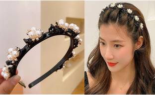 OLLIVOO 1 Pc Elegant Pearl Rhinestone Flowers Twister Hairband for Girls & Women Hair Band