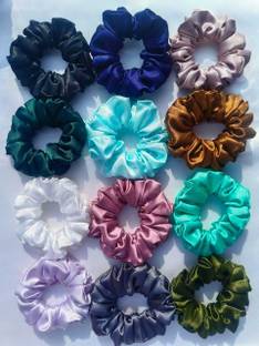SM CREATION medium size premium satin scrunchies,Same Colors As Pic,best quality(pack of 12) Rubber Band