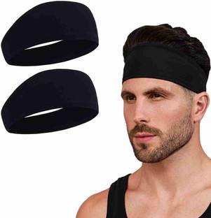 CozyFox Workout Headband for Women & Men Wide, Moisture Wicking & Non-Slip Exercise Hairband or Sports Sweatband Keep Your Hair in Place ,Performance Stretch & Ideal for Running & Yoga Head Band Head Band (Black) Pack Of -2 Head Band