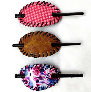 S Mark Smark Classic Random Design Oval Bun Cover Pin Thru Hair Barrette Clip with Stick (Random Color) -Pack of 3 Hair Clip