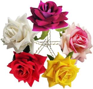 RIDDHI CREATION Rose Flower Juda Pin Flower U Shape Pin For Girls & Women Multicolor Pack Of 6 Hair Pin