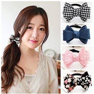 NANDANA COLLECTIONS 4 Pc Bow Rubber Band Big Size for Women Babies and Kids Rubber Band