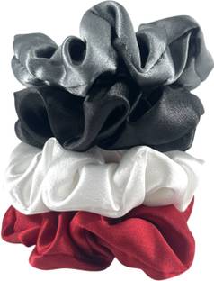 Pickaboo Satin Scrunchies for Women & Girls – Pack of 4 (Gray, Black, White, Red) Head Band