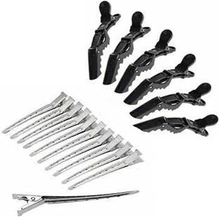 PINK BLOOM Crocodile Hair Clips black(6) + Hair Section Dividing Silver Steel Clip (12) Hair Clip