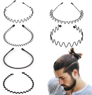 Diversa Metal Wave Non-Slip Hair Band Headband for Outdoor Sports for Men, 6 Pcs Set Head Band