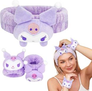 Diversa Kawaii Spa Headband & Wristband Set, Hairband for Face Washing & Makeup,Set of 3 Head Band