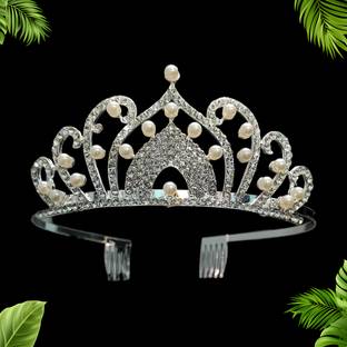 Orama Silver Crystal Tiara Crown Headbad Princess Rhinestone TE84 Hair Accessory Set