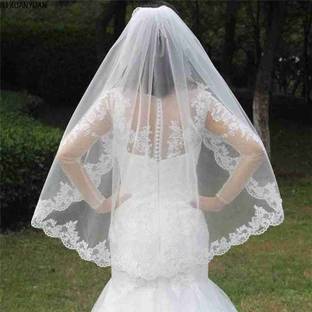 Unique bridal Short veil 2 Layers 1.5 Meters Cathedral with Hair Side Comb (White) Head Band
