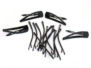 Kalaneet Combo of 12pcs Tik Tac Clip Black and 12pcs Bobby Hair Pins Black Tic Tac Clip